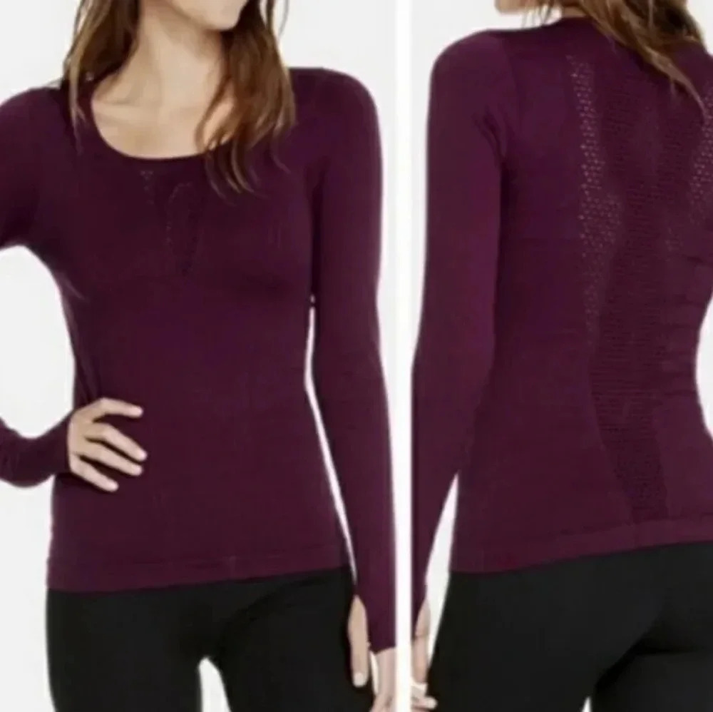 Fabletics Arta Seamless Long Sleeve Top, Port Wine Size S